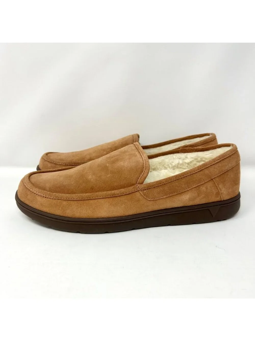 Vionic Gustavo Slippers Toffee Brown Suede Men's Size 12 Faux Shearling Comfort